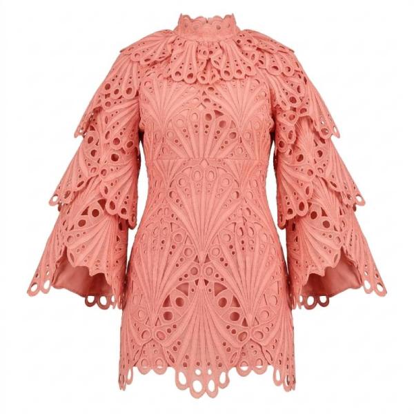 ASOS LUXE cutwork broderie mini dress in coral