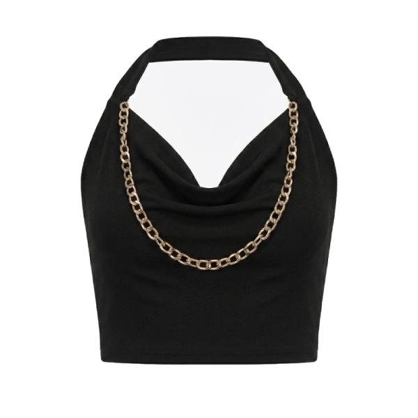 Asos Design cowl neck halter Crop top with chain back in black