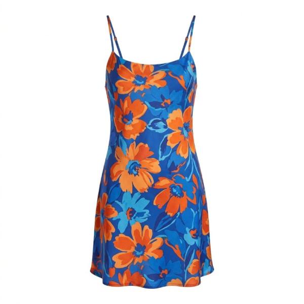Topshop bold floral mini slip dress in blue and orange