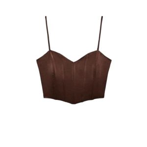 ASOS DESIGN linen v neck mini slip dress in rust