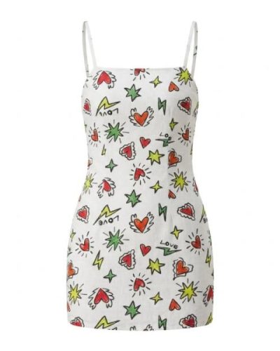 ASOS DESIGN square neck mini slip sundress in scribble heart