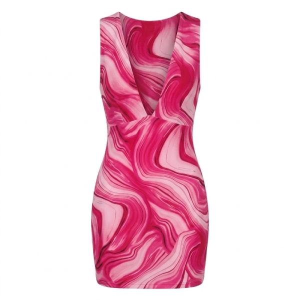 PUBLIC DESIRE DOUBLE LAYER SLINKY PLUNGE MINI DRESS IN FUSCHIA SWIRL