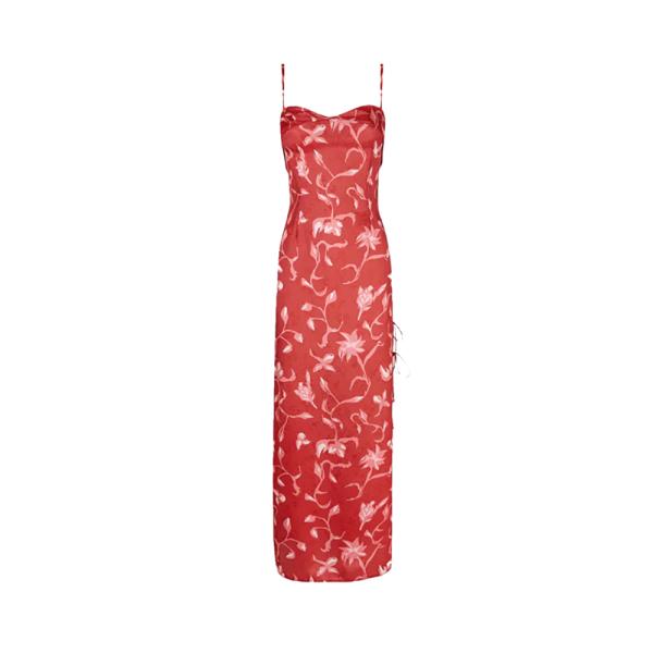 Urban Revivo ruched bodice midi dress in Orange & yellow