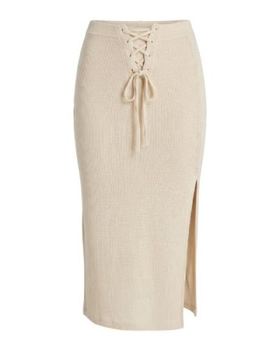ASOS DESIGN light knit lace up beach midi skirt coord in natural