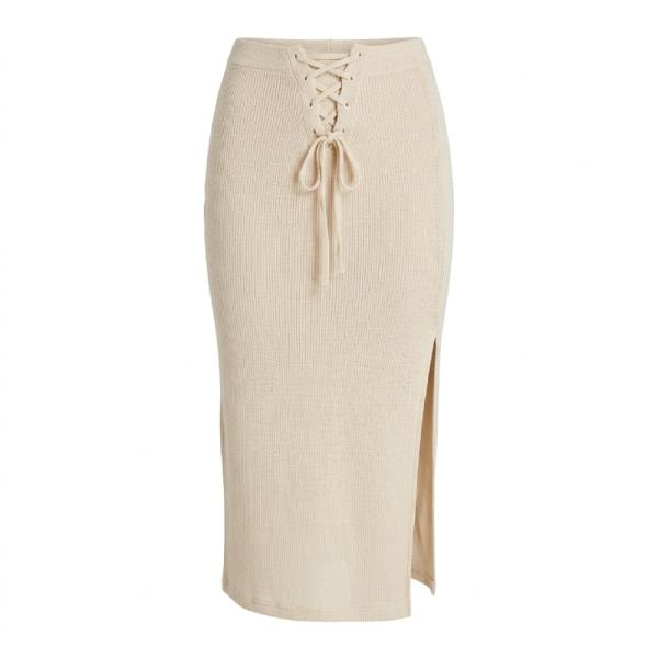 ASOS DESIGN light knit lace up beach midi skirt coord in natural