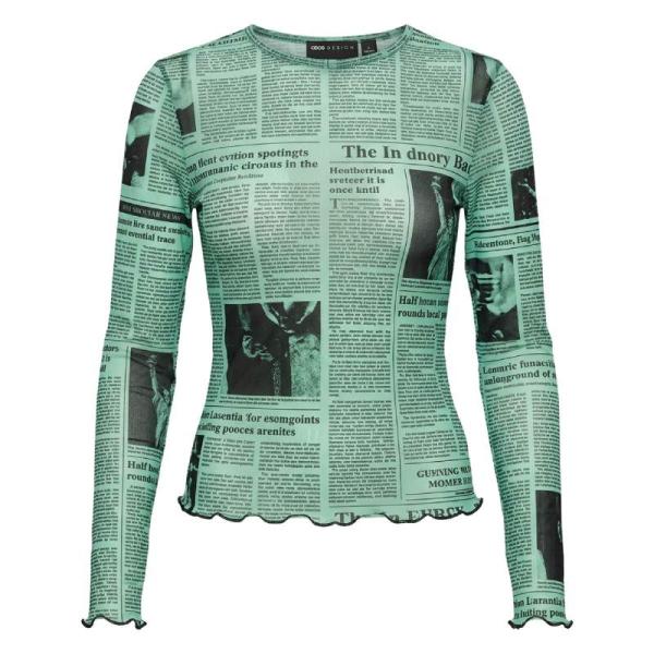 ASOS DESIGN onion skin top with pointed lettuce hem in newpaper print