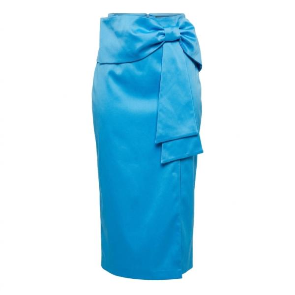ASOS DESIGN satin midi skirt with exaggerated bow in blue