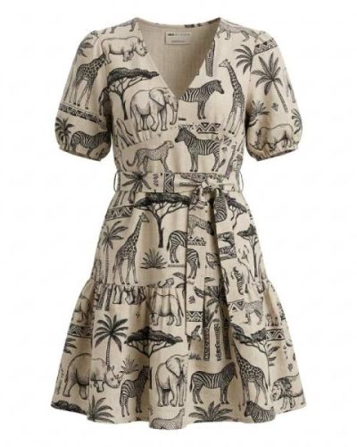 ASOS DESIGN MADE IN KENYA linen dress in animal illustration print