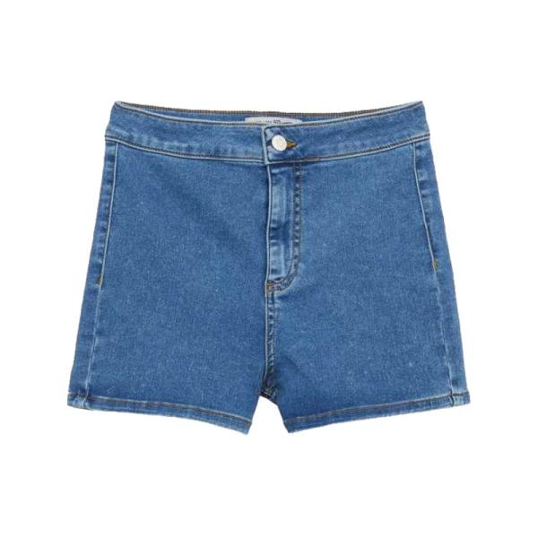 Don't Think Twice Petite Charlotte high waisted disco denim shorts in mid blue