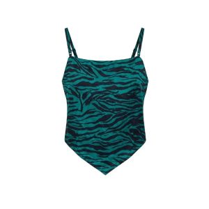 Violet Romance tie back satin crop top in teal zebra print