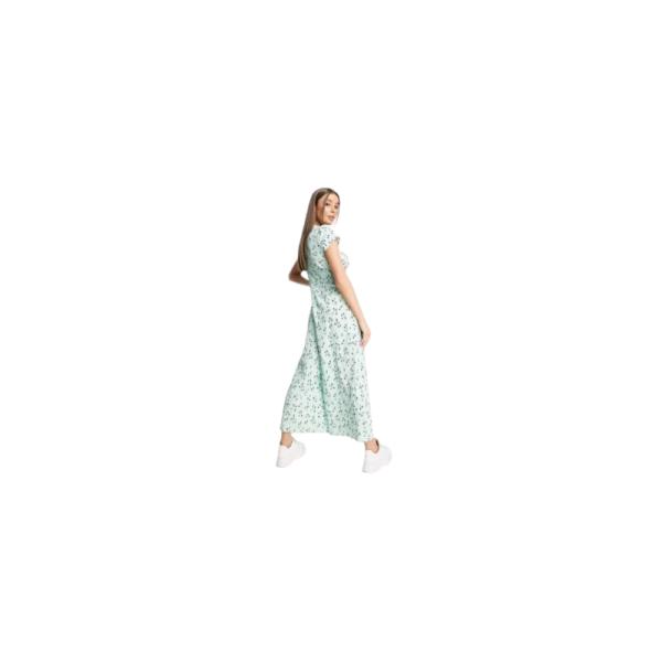 Asos Design bubble crepe cap sleeve tea button front jumpsuit in sage ditsy