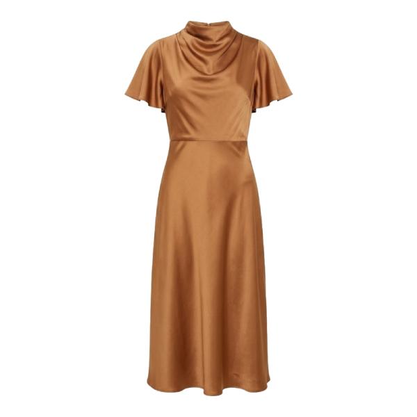 ASOS DESIGN Bridesmaid satin midi dress with flutter sleeve and open back in  toffee