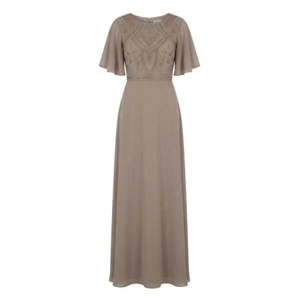 Beauut Petite Bridesmaid embelished bodice maxi dress with flutter sleeve in taupe