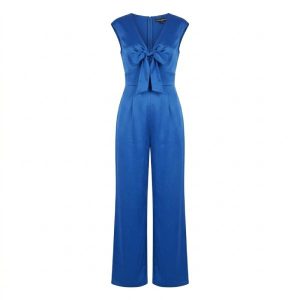 Little Mistress tie front jumpsuit in blue