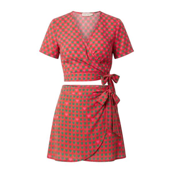 Style Cheat mini wrap skirt co-ord in green heart print