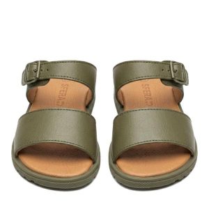 Slip on sandals with adjustable strap in olive green