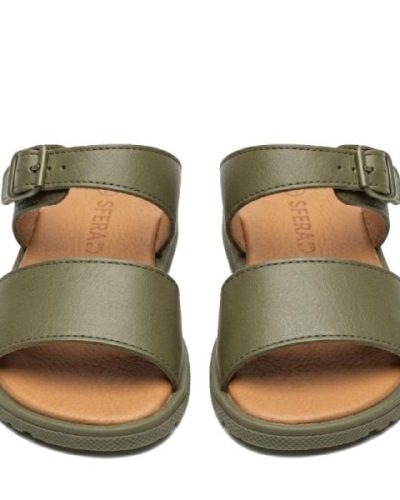 Slip on sandals with adjustable strap in olive green