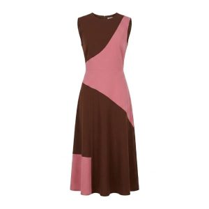 Another Reason Midi dress sleeveless in brown and pink