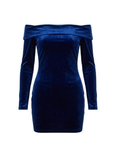 Bardot bandeau velvet mini dress in electric blue