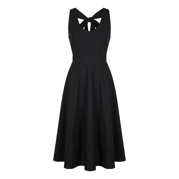 Miss Selfridge Petite bow back poplin midi dress in Black