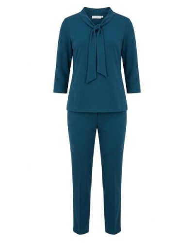 Club l London tie detail cigaratte trouser coord in petrol blue