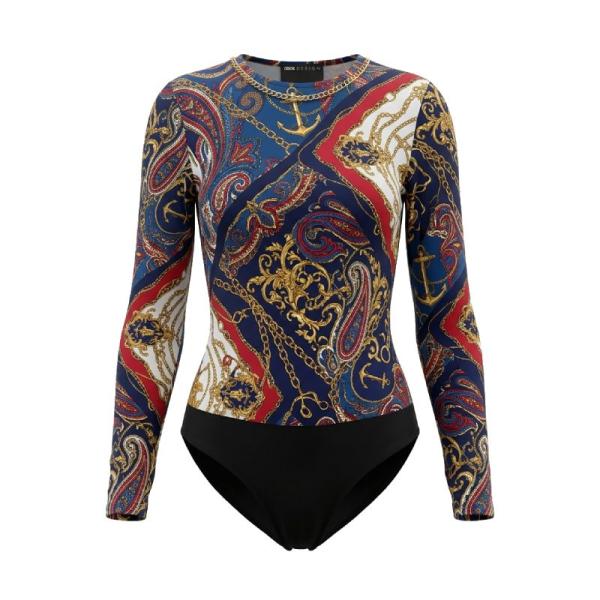ASOS DESIGN chain detail bodysuit in scarf print