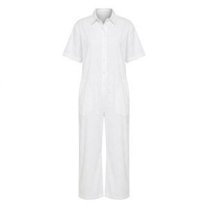Asos Design button through chuck on shirt jumpsuit in white