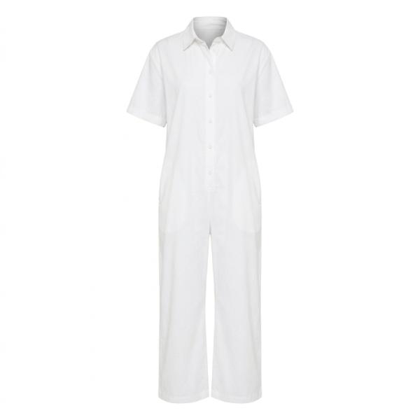 Asos Design button through chuck on shirt jumpsuit in white
