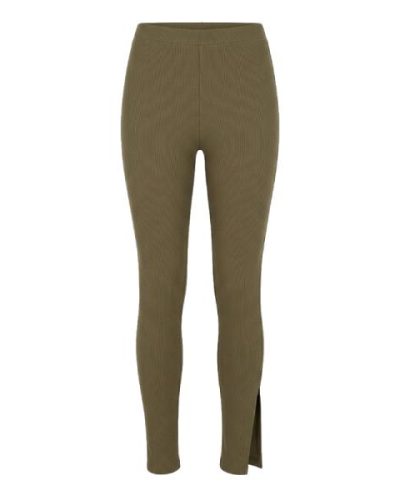 Flounce London Tall narrow ribbed leggings with side split in Khaki