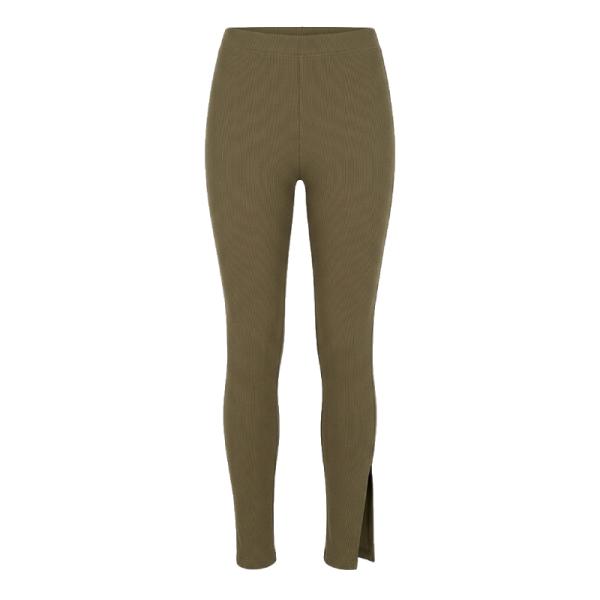 Flounce London Tall narrow ribbed leggings with side split in Khaki