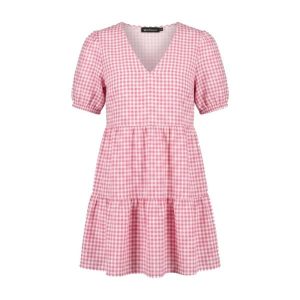 Influence V  neck mini tea dress in mixed pink gingham