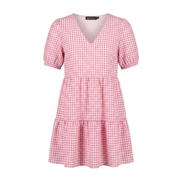 Influence V  neck mini tea dress in mixed pink gingham