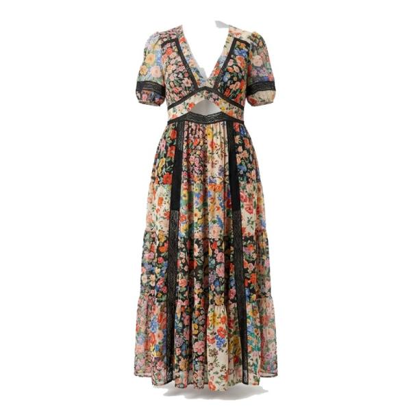ASOS DESIGN Curve lace insert mix print cutout tea maxi dress