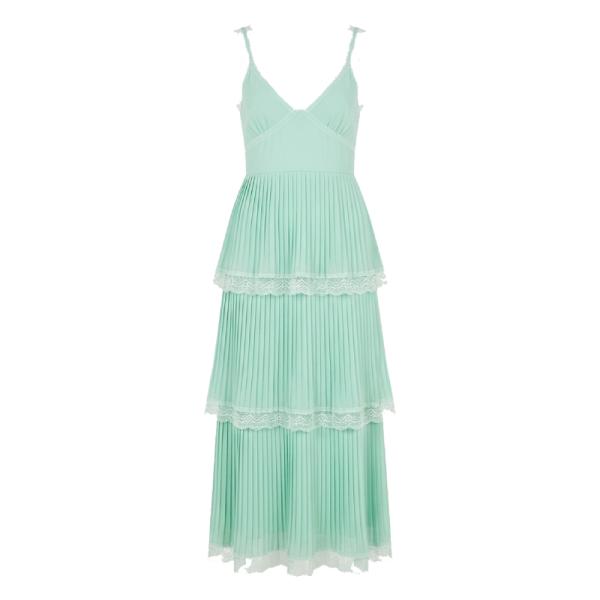 ASOS DESIGN cami tiered pleated maxi dress with lace detail in mint