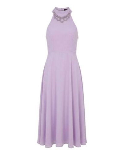 Miss Selfridge high necklace midi dress in lilac
