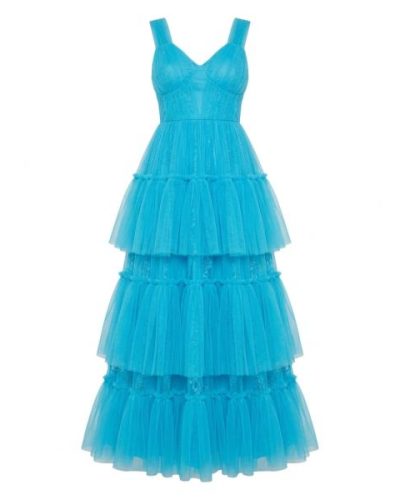 Lace & Beads tiered hem maxi dress in cyan