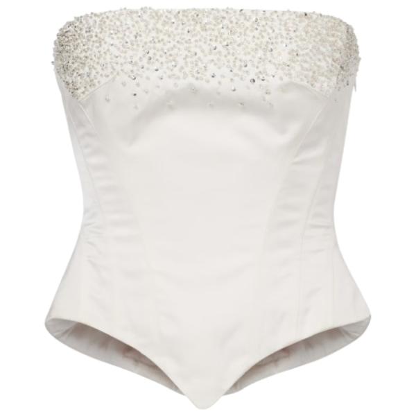 ASYOU Mesh ruched halter corset top in white