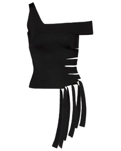 ASYOU tie detail asymmetric mesh top in black