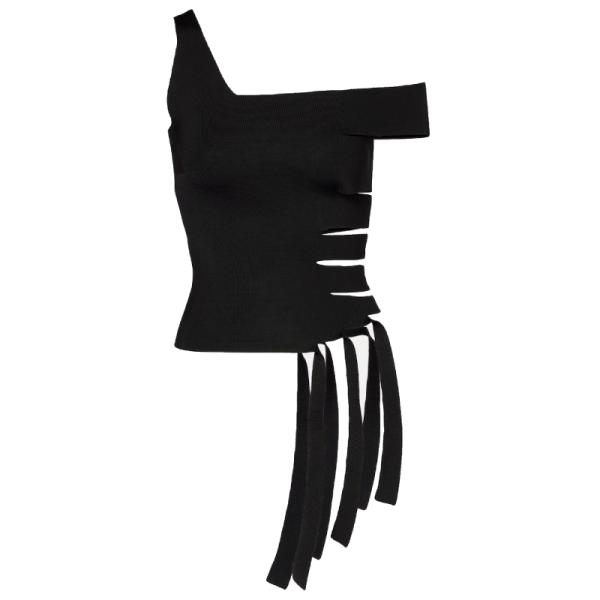 ASYOU tie detail asymmetric mesh top in black