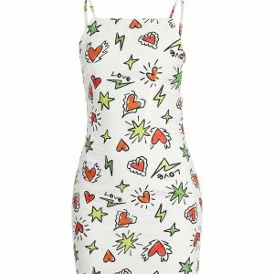 ASOS DESIGN square neck mini slip sundress in scribble heart