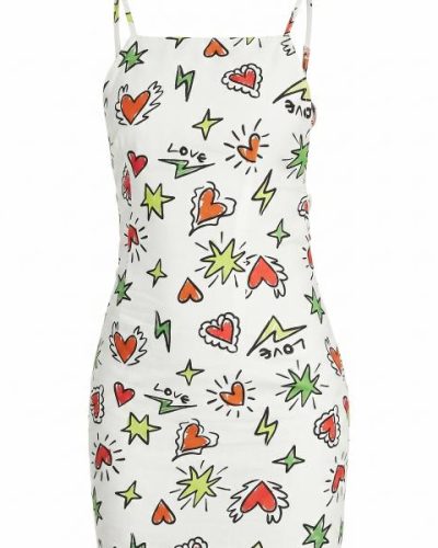 ASOS DESIGN square neck mini slip sundress in scribble heart