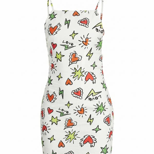 ASOS DESIGN square neck mini slip sundress in scribble heart