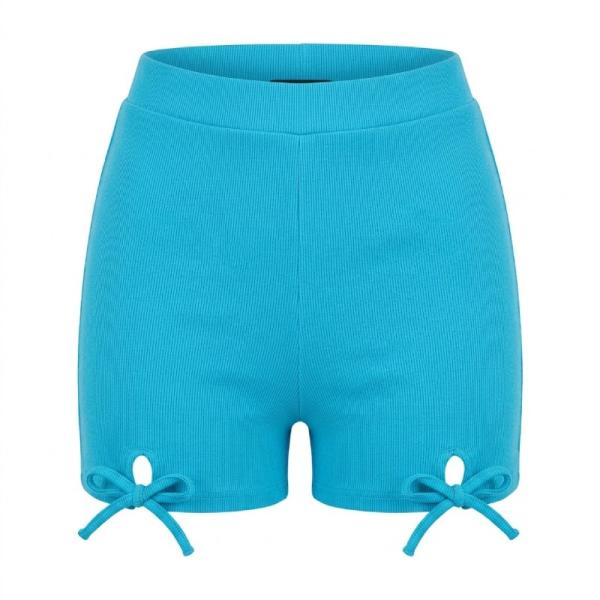 ASYOU tie detail booty short in aqua