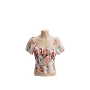 ASOS DESIGN Petite 90s capped sleeve top with corset detail in floral newspaper