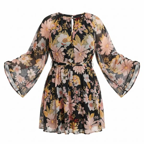 ASOS DESIGN scallop belted mini skater in 60's retro floral
