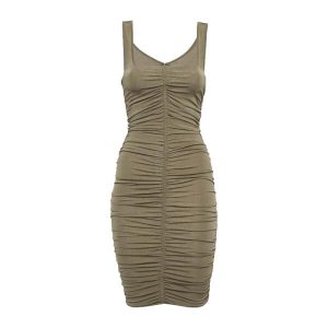 ASOS DESIGN halter mini dress with ruching in green