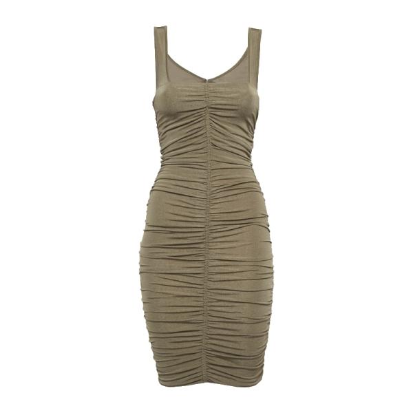 ASOS DESIGN halter mini dress with ruching in green