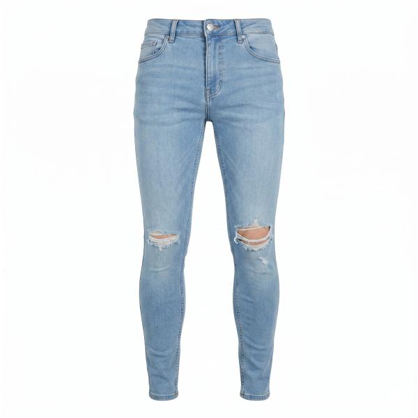 ASOS DESIGN spray on jeans in power stretch in light wash with knee rip