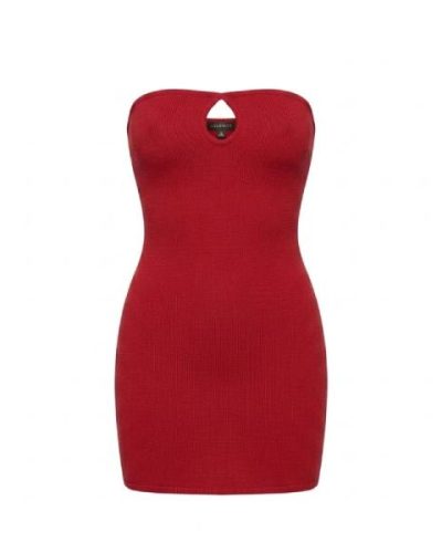 Asos Design Crinkle Bandeau mini dress with trim in rust