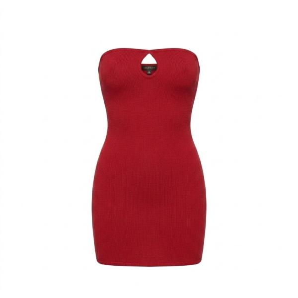 Asos Design Crinkle Bandeau mini dress with trim in rust